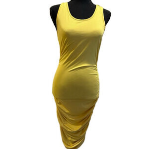 YELLOW MIDI TANK DRESS WITH RUNCHED SIDES